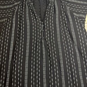 Time and Tru Black Blouse with White Vertical Stitching